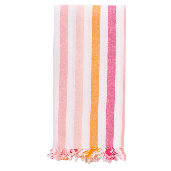 Stripe Fringe Hand Towel - Pink/White