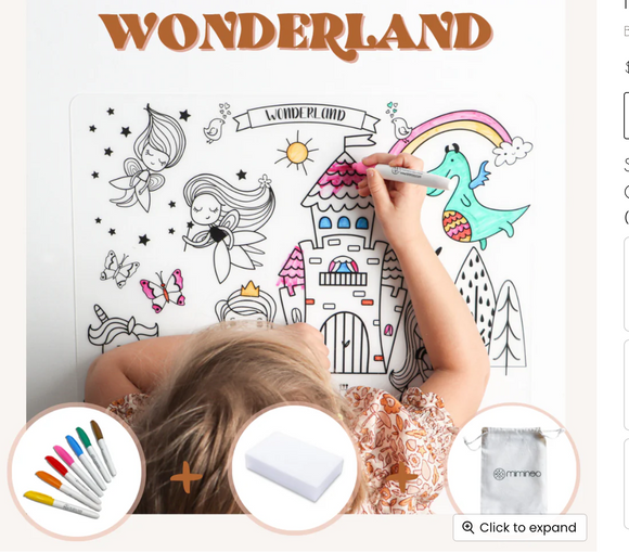 Reusable Wonderland Coloring Mat & Markers Set