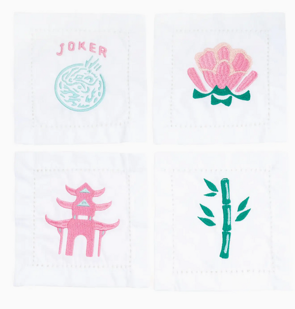 Mahjong Embroidered Cocktail Napkin Set