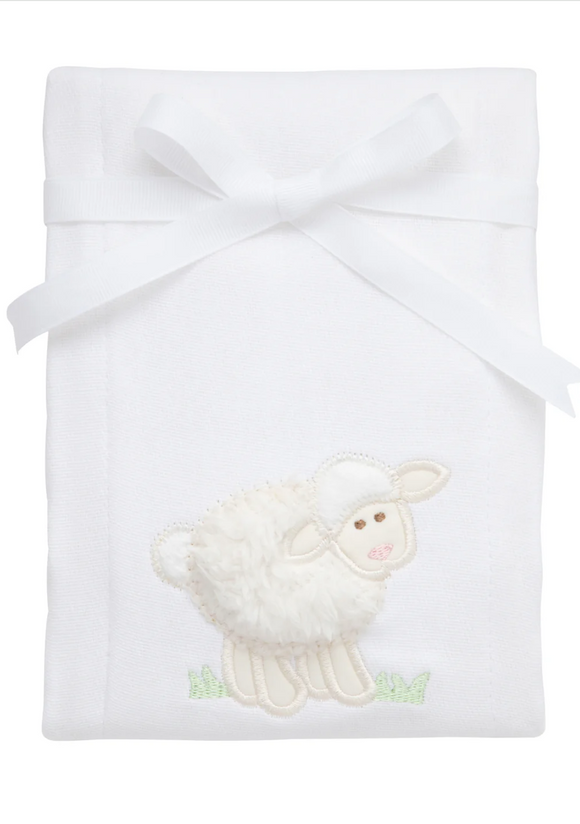 Lamb Applique Burp, White