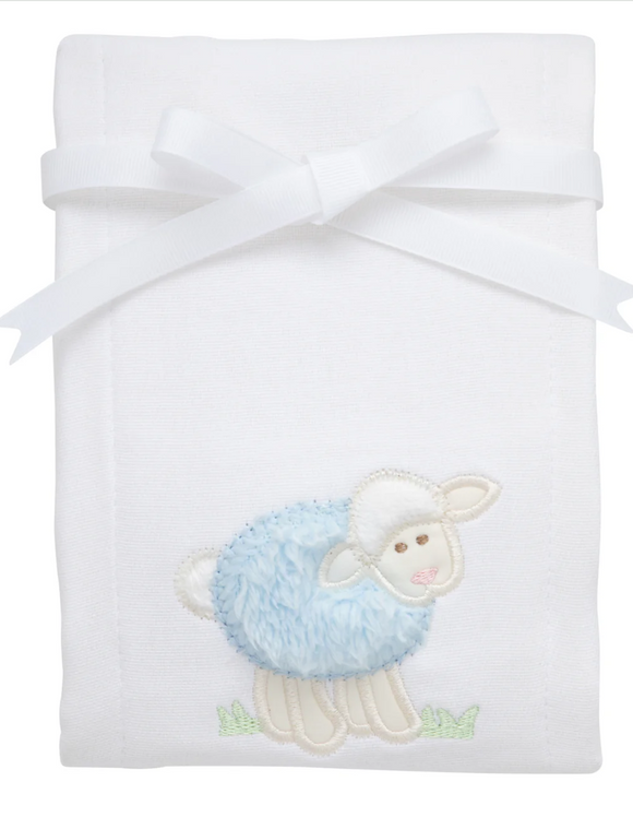 Lamb Applique Burp, blue