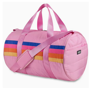 Pink Puffer Duffle Bag Retro Stripe