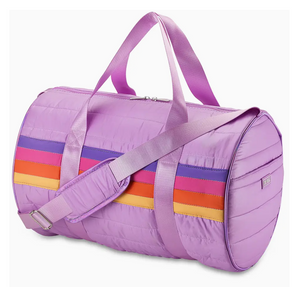 Purple Puffer Duffle Bag Retro Stripe
