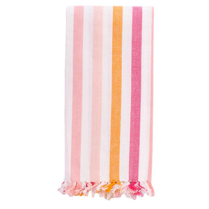 Stripe Fringe Hand Towel - Pink/White