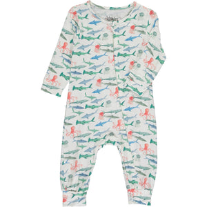 Long Romper - Swimmy Sharks