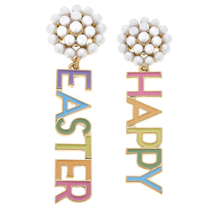 Happy Easter Pearl Cluster Enamel Earrings