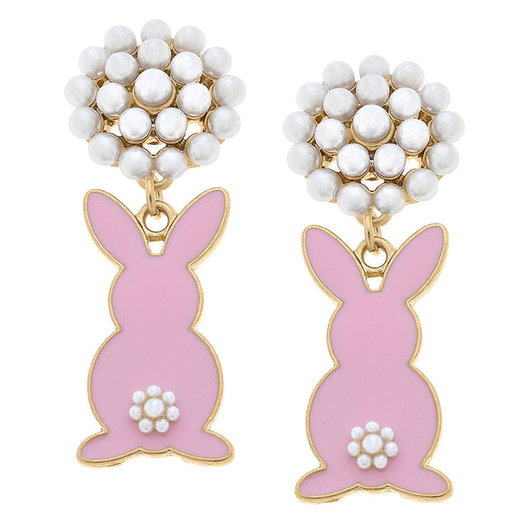 Easter Bunny Pearl Cluster Enamel Earrings